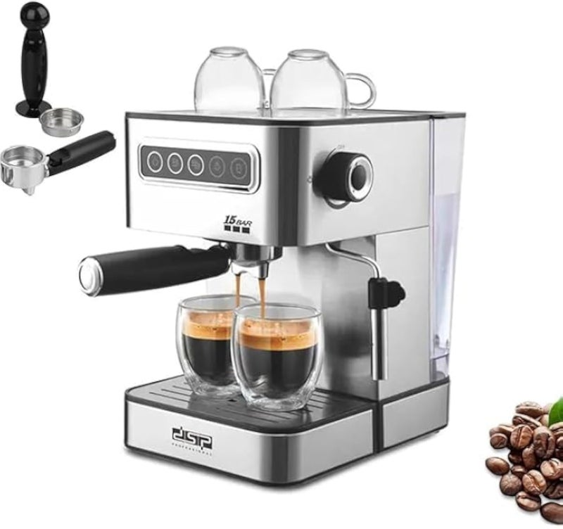 DSP Silver Espresso Coffee Maker â€“ 3-Cup Stovetop Moka Pot | Classic Italian-Style Aluminum Coffee Percolator | Manual Espresso Brewer for Rich, Bold Coffee | Gas & Electric Compatible